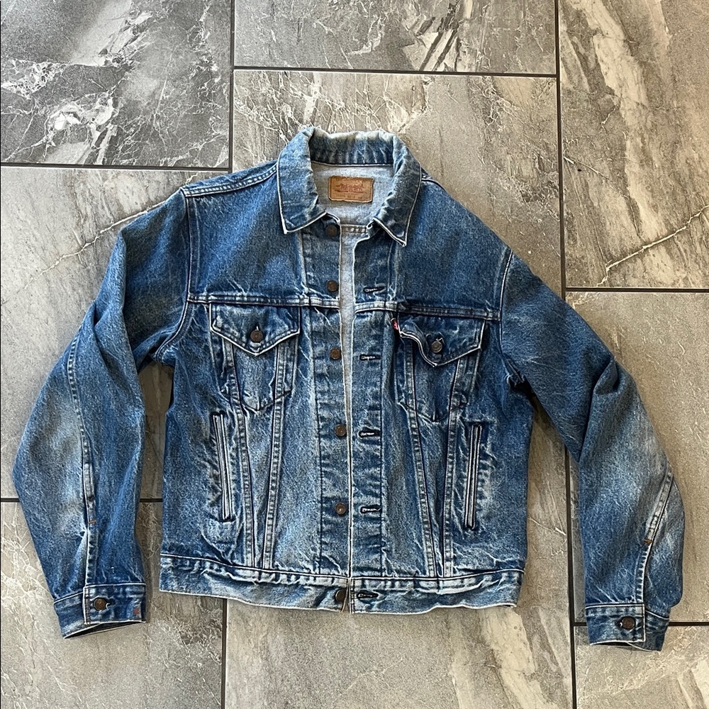 💙 Levi's Vintage Jean Denim Jacket Size 44L Men's Large Red Tab unisex 80s USA